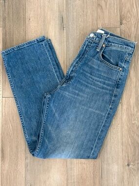 MOTHER Light Blue Denim Jeans with Leather Patch